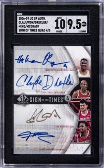 2006-07 UD SP Authentic "Sign of Times - Quad" #SQ-OMMD Hakeem Olajuwon/Clyde Drexler/Yao Ming/Tracy McGrady Multi Signed Card (#4/5) – SGC MT+ 9.5/SGC 10